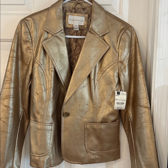 Vintage NWT Women's Worthington Gold Polyester Faux Leather Jacket Size Medium - Picture 2 of 9